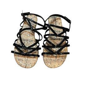 Reaction Kenneth Cole Black patent Strappy Sandals with cork soles